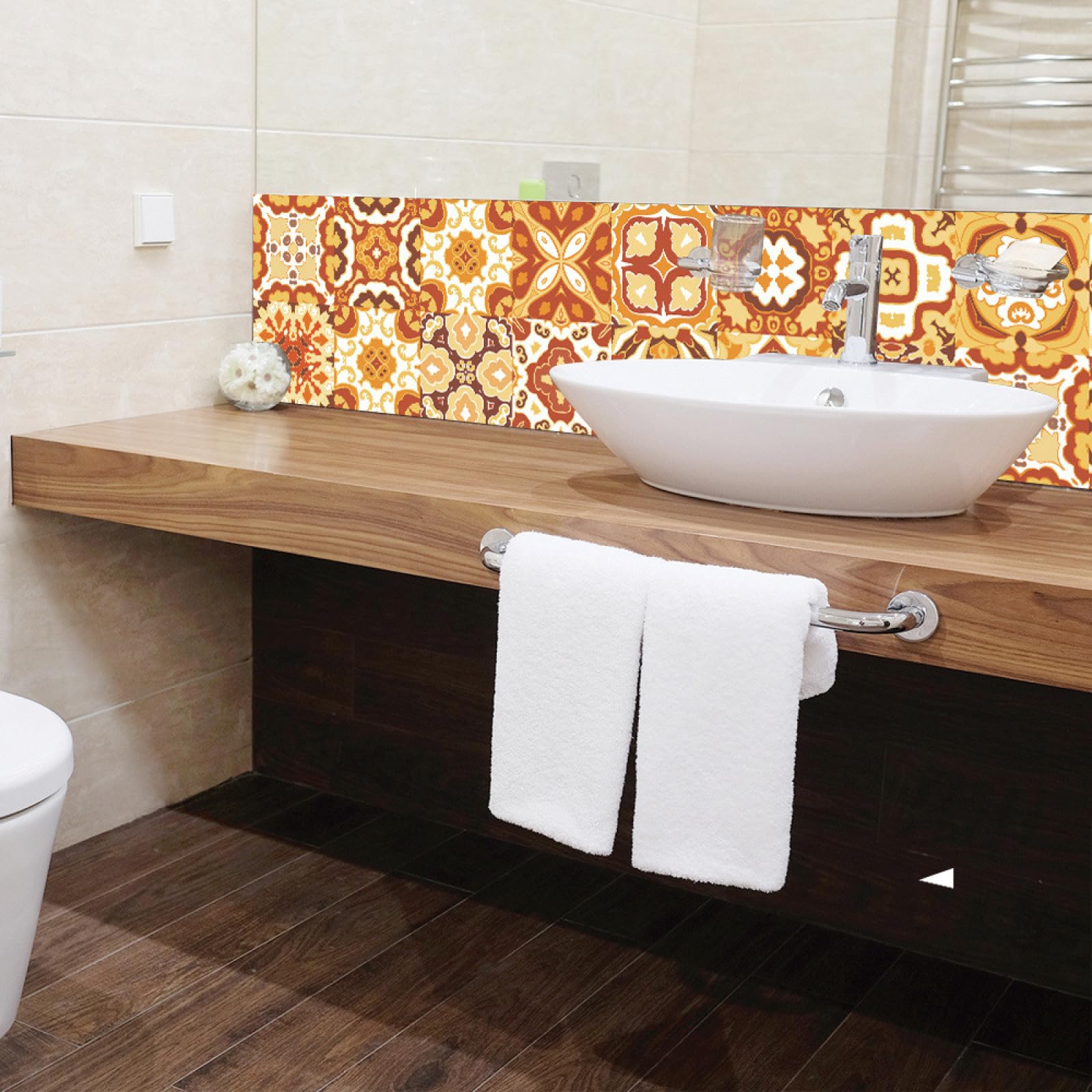 Piastrelle Adesive Cucina Modello Marrone Giallo Pavimento pvc Adesivo Mobili Decorazioni Piastrelle Adesive Bagno Impermeabile Resistenza all'olio Mattonelle Adesive