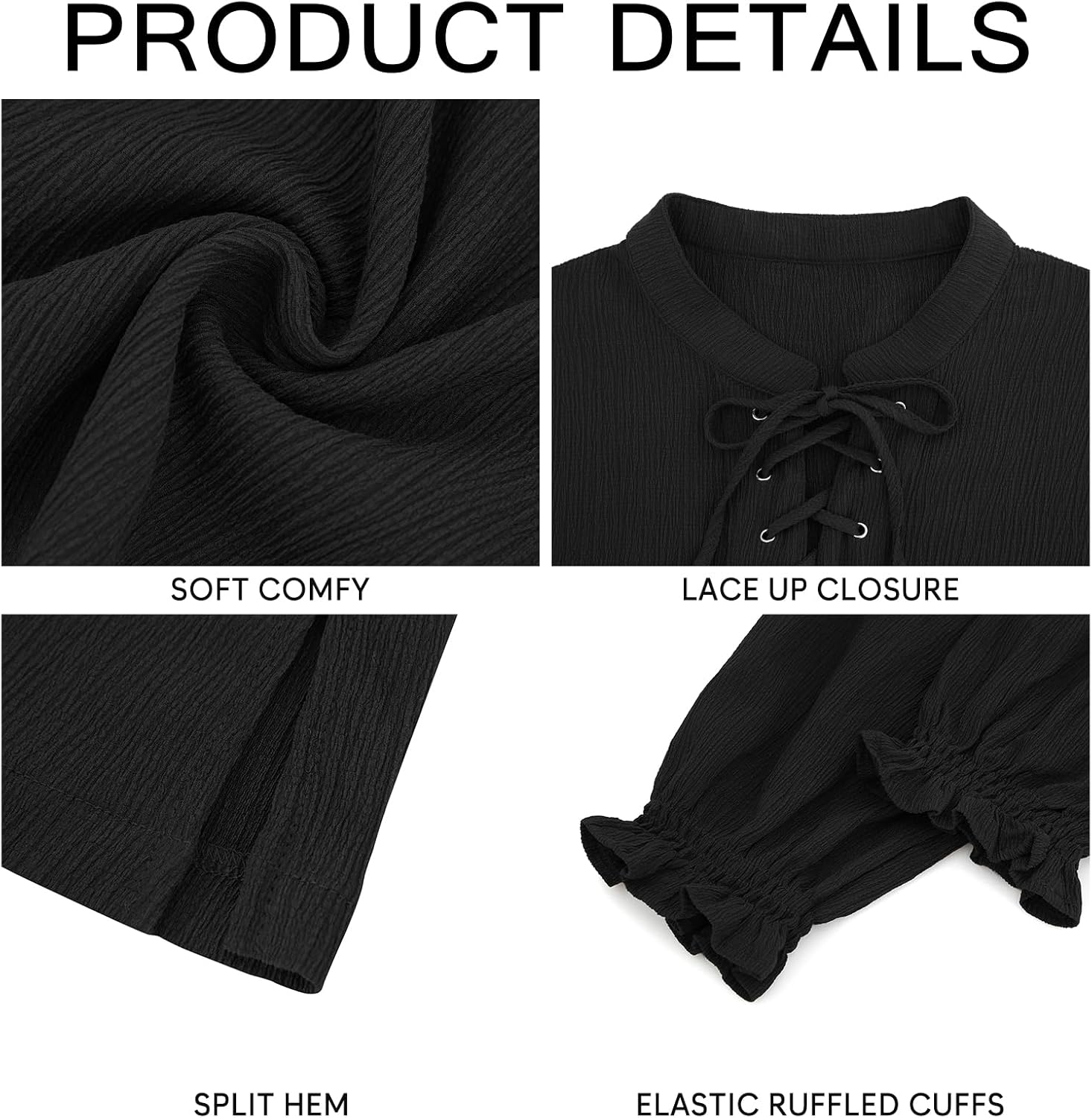 Runcati Mens Medieval Pirate Shirt Viking Renaissance Lace Up Long Sleeve Gothic Halloween Victorian Costume Tops - Image 5