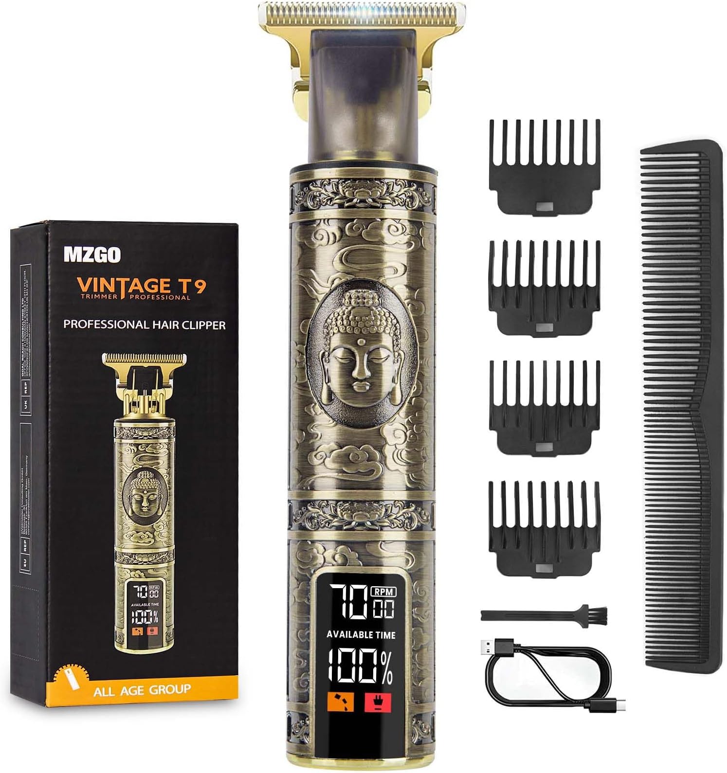MZGO Hair Clippers for Men, Professional Hair Trimmers with LCD Displays, Rechargeable Vintage Trimmer Shaver Set Built-in 1200m