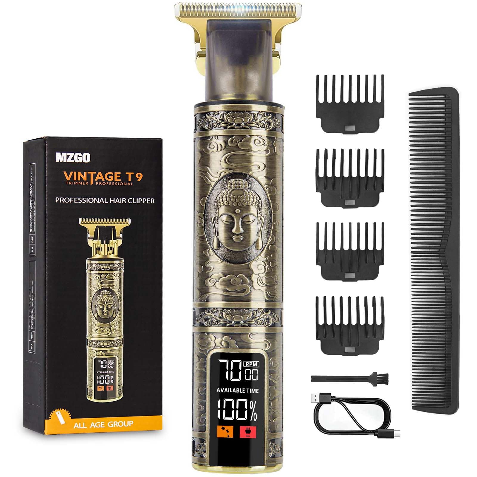 MZGO Hair Clippers for Men, Professional Hair Trimmers with LCD Displays, Rechargeable Vintage Trimmer Shaver Set Built-in 1200m