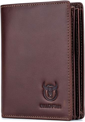 BULLCAPTAIN RFID Blocking Bifold Wallet For Men Genuine Leather Extra Capacity Mens Bifold Wallet With Widening Design QB027