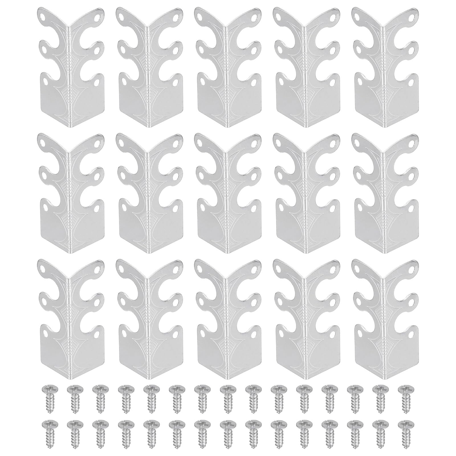 sourcing map 15 Pcs Baseboard Corner Protectors, Skirting Board Corner Protector Vintage Metal Edge Cover with Screws for Furniture Table Cabinet Drawer, Silver