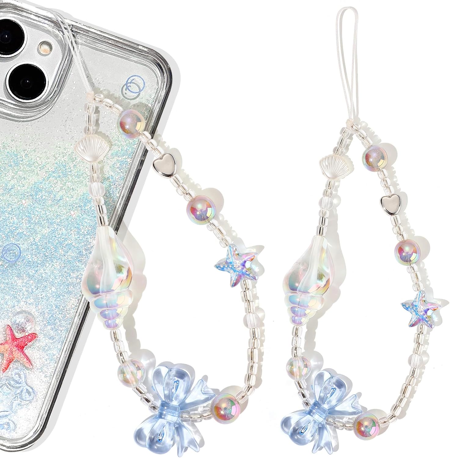 Camera Charms Strap -1PC Blue Star Phone Charm Strap Universal Digital Camera Chain Lanyard Cellphone Chain String Charm for Earhone Case Women(Blue Starfish,1PC)