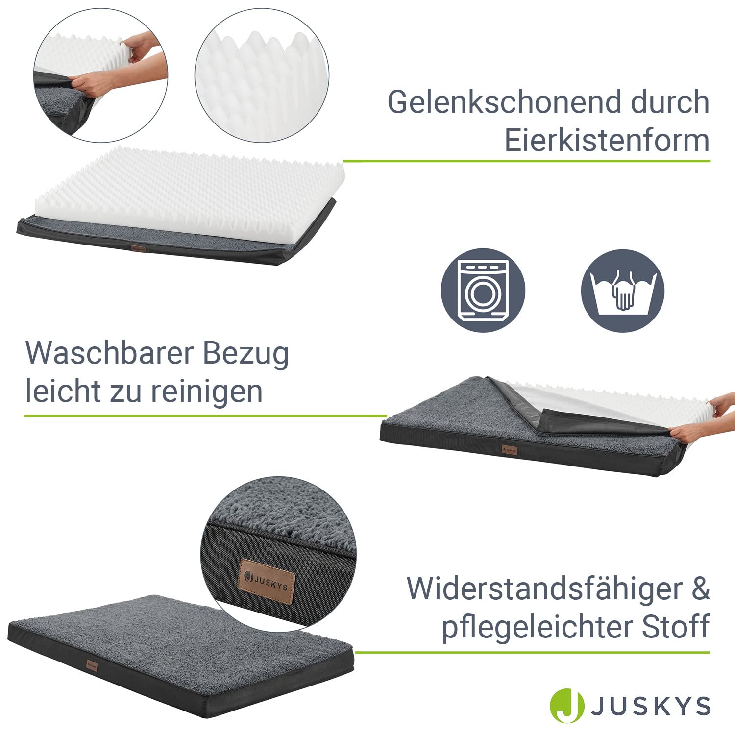 Juskys Hundebett Milow orthopädisch 112x81cm - flauschig & stabil - Bezug abnehmbar & waschbar - Hundekissen Hundematte für große Hunde - Grau