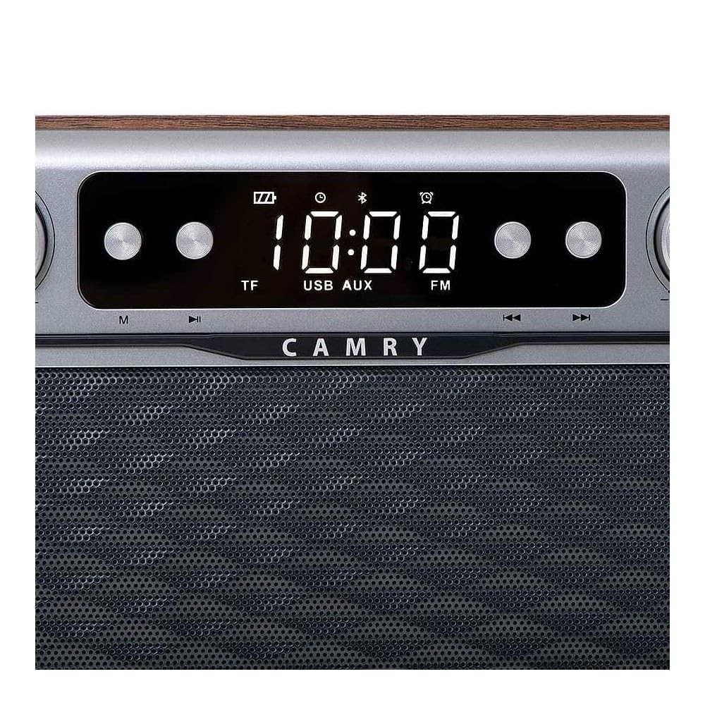 Camry CR1183 Radio Bluetooth, Diseño Retro, Sintonizador FM, 2 Altavoces 8 W, Memoria 50 Emisoras, Reproducción MP3, Puerto USB y Tarjeta SD, Inalámbrica, Portátil, Pantalla LCD, Madera/Acero