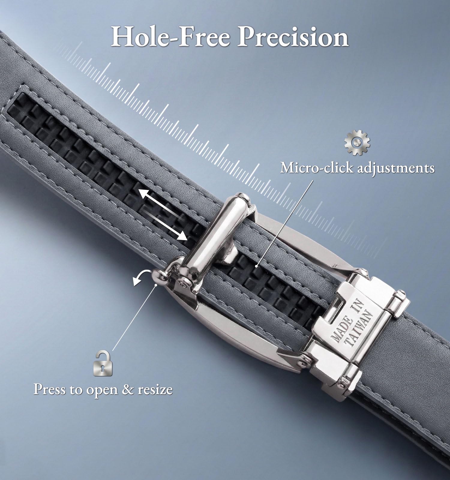 Litume GREEN GOLF Saffiano - Cinturón de trinquete de piel auténtica, hebilla automática con ajuste de microclic, fabricado en Taiwán