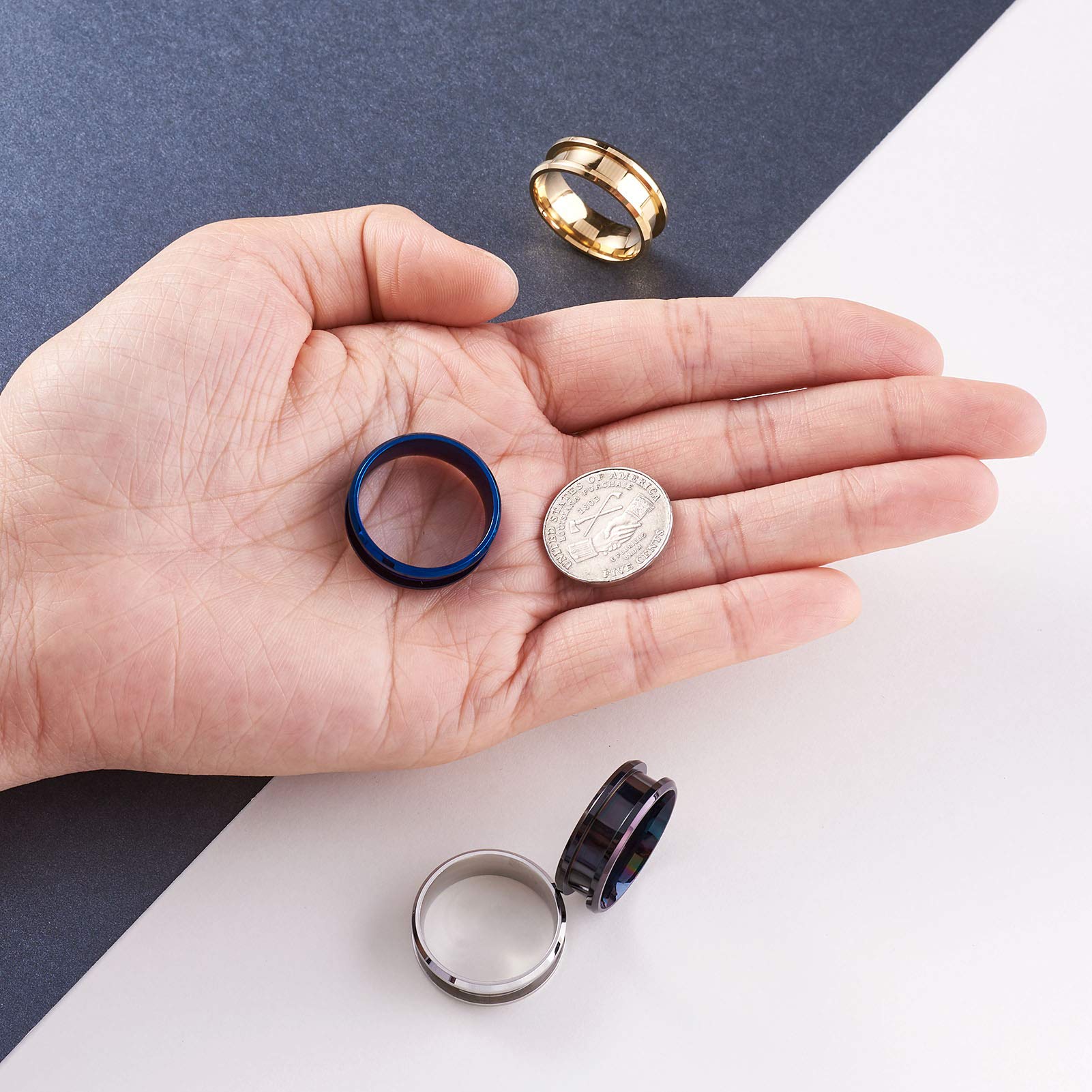 Amazon | 4個/箱 4色 ステンレス製 7.5mm 指輪 溝付き リングパーツ 22