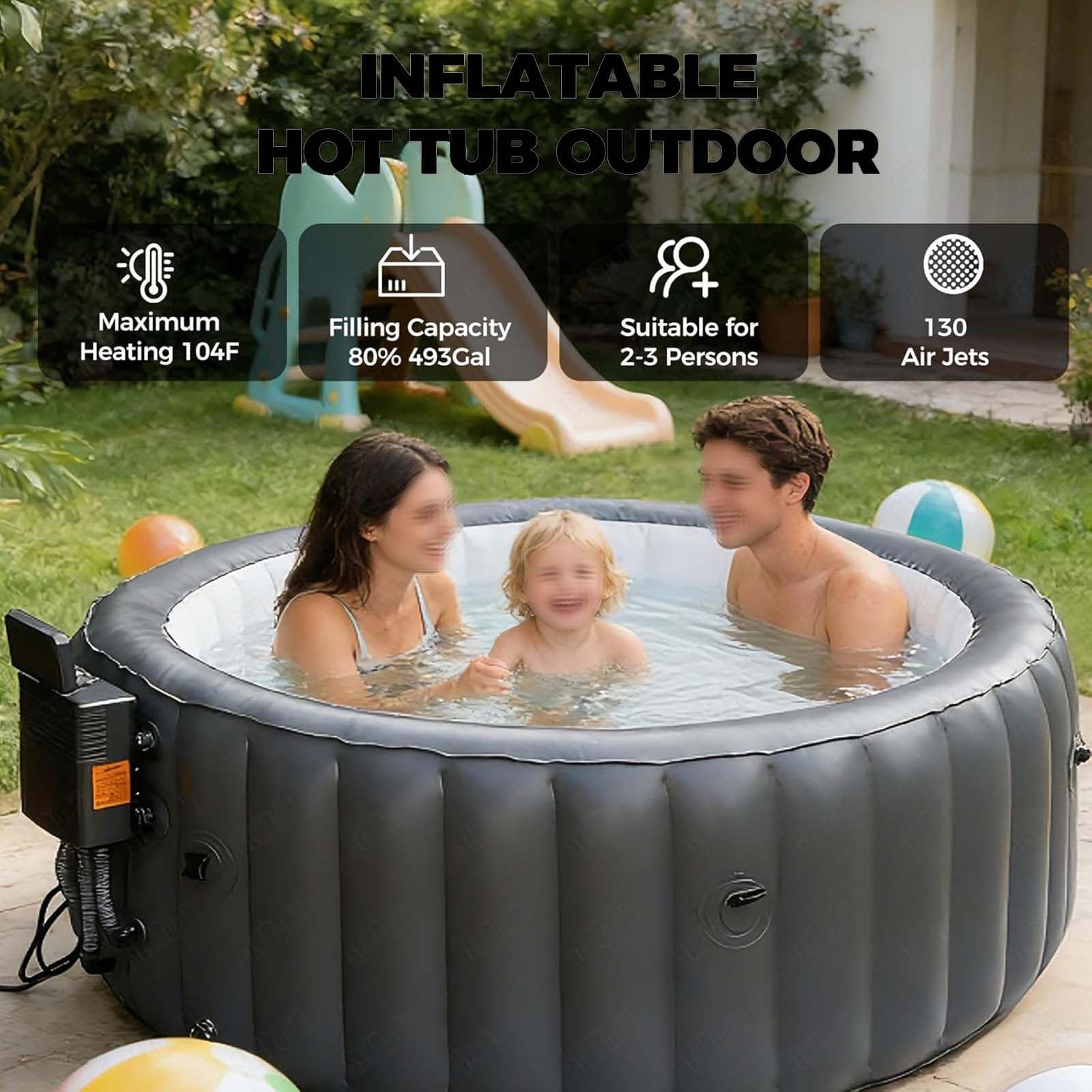 Przenośna wanna spa hydromasażem trwała nadmuchiwana wanna masażem Grey | Wanny z hydromasażem na zewnątrz leniwe przenośne nadmuchiwane okrągłe jacuzzi użytku wewnątrz i na zewnątrz