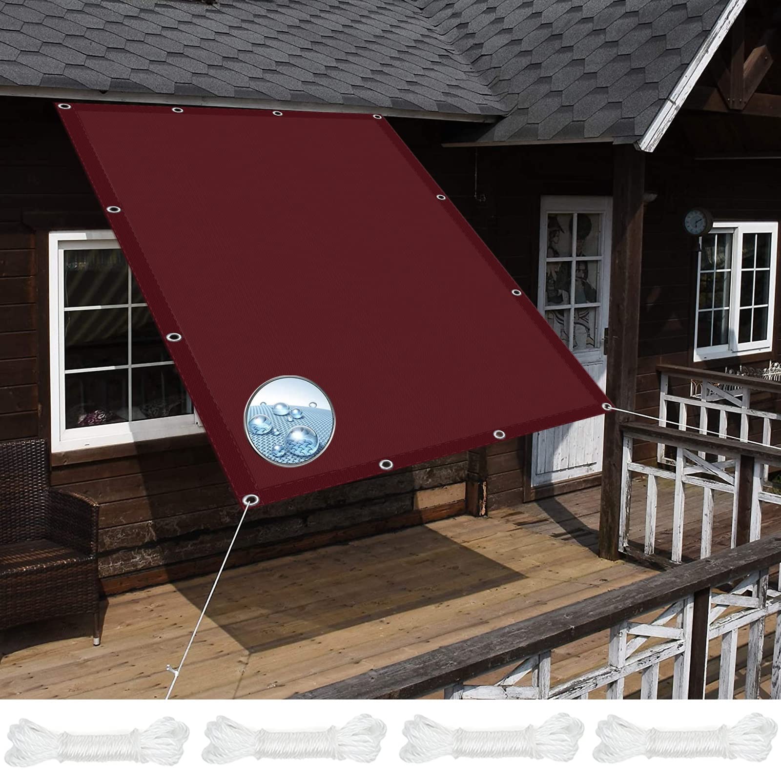 Voile d'ombrage carré 2x5.5m rouge vin anti-UV pour terrasse