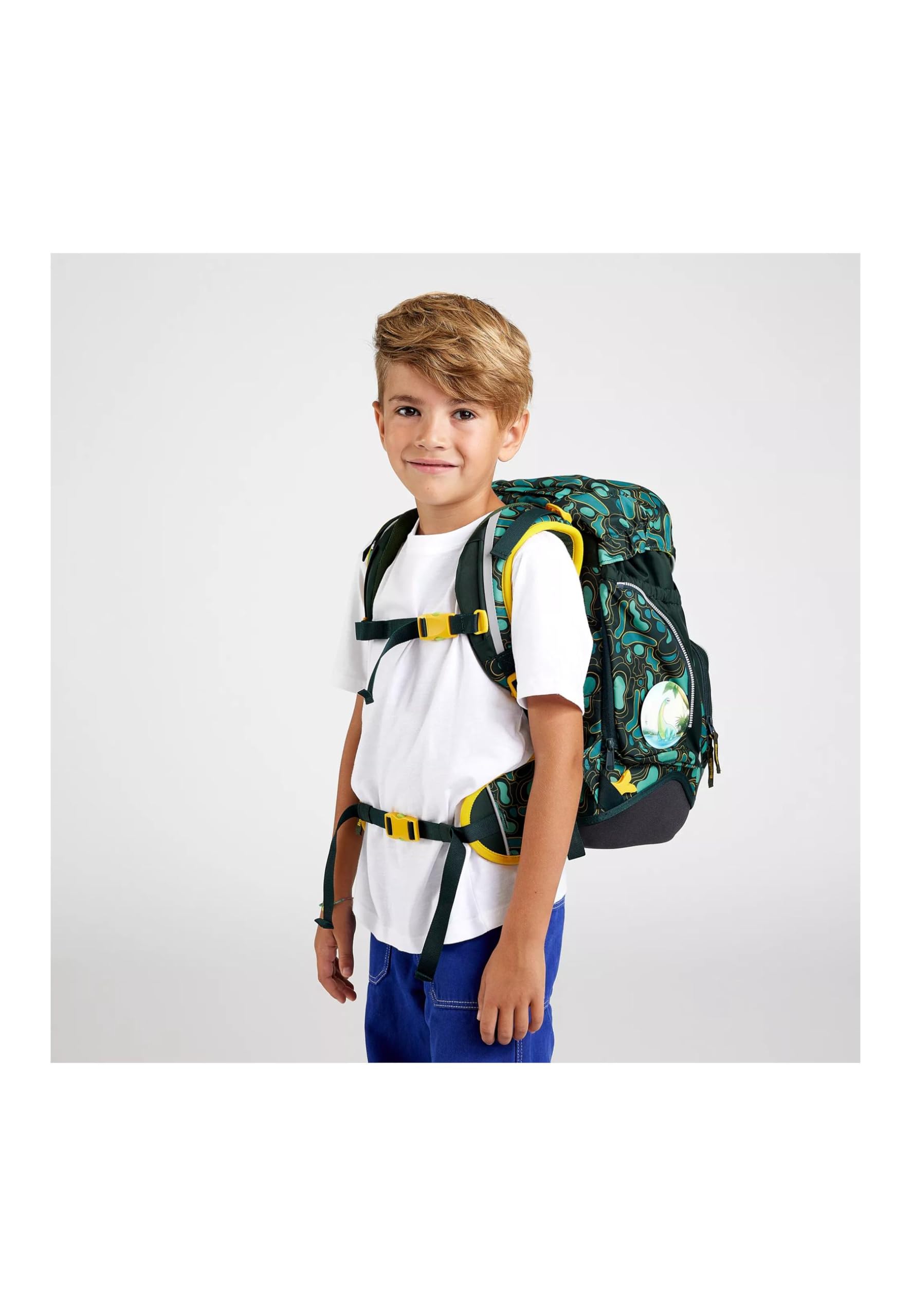 ergobag pack Set ergonomischer Schulrucksack, Schulranzen, Vorgänger-Kollektion, flexibel 6-teilig Grundschule TriBäratops - Dunkelgrün