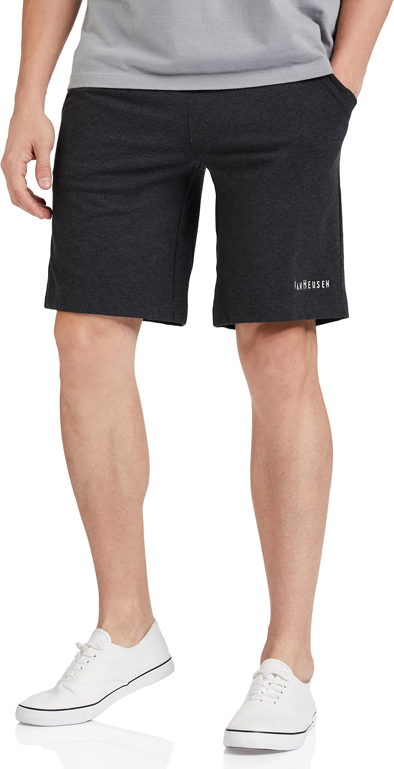 Van Heusen Athleisure Men Knit Shorts - Cotton Rich - Smart Tech, Easy Stain Release, Anti Stat, Ultra Soft, Moisture Wicking_50001_Charcoal Melange_XL