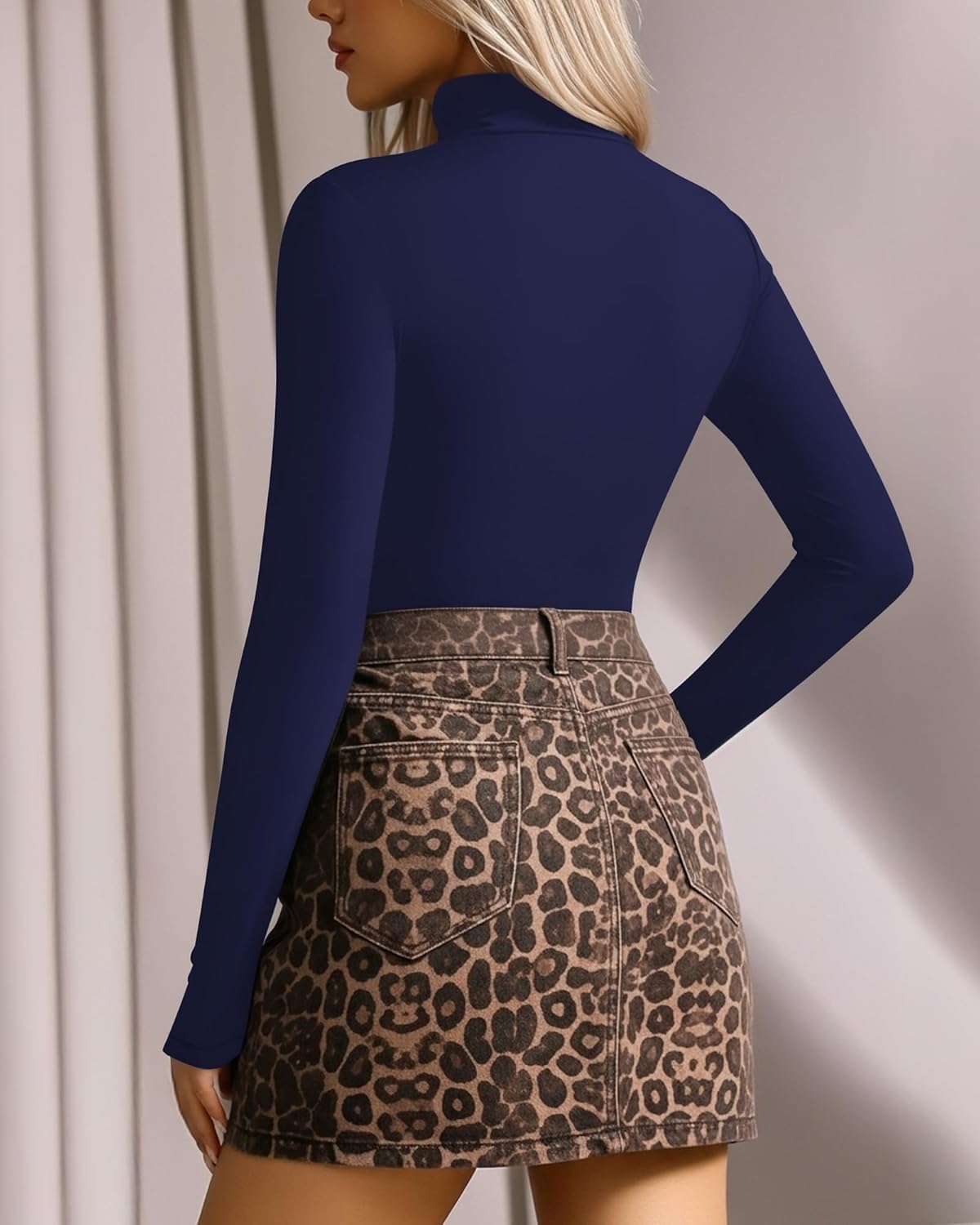 MANGOPOP Women's Mock Turtle Neck Long Sleeve Tops Bodysuit Jumpsuit - Image 3