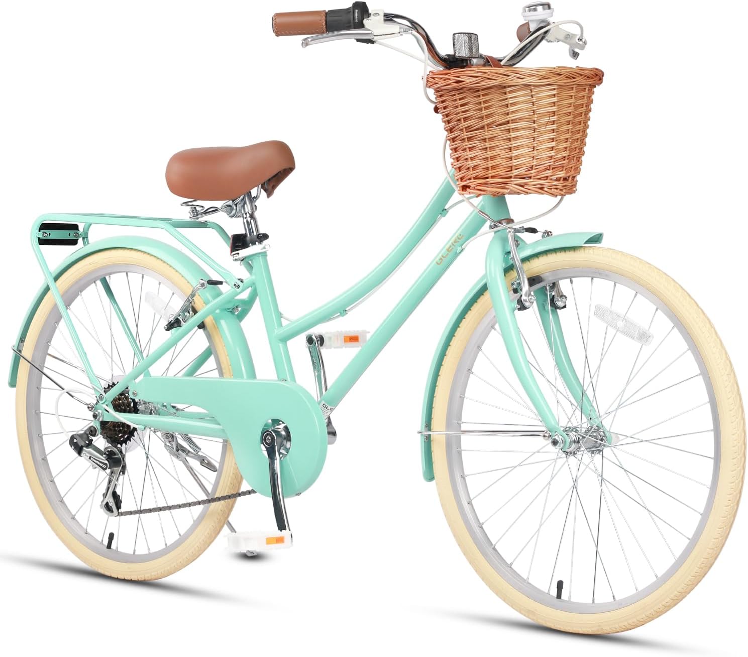 20 24 26 Inch Beach Cruiser Bike, 6-Speed Hybrid City Bicycle for Girls Youth and Over 6 Years Old, Missy Bike with Wicker Basket & Lightweight, Multiple Colors