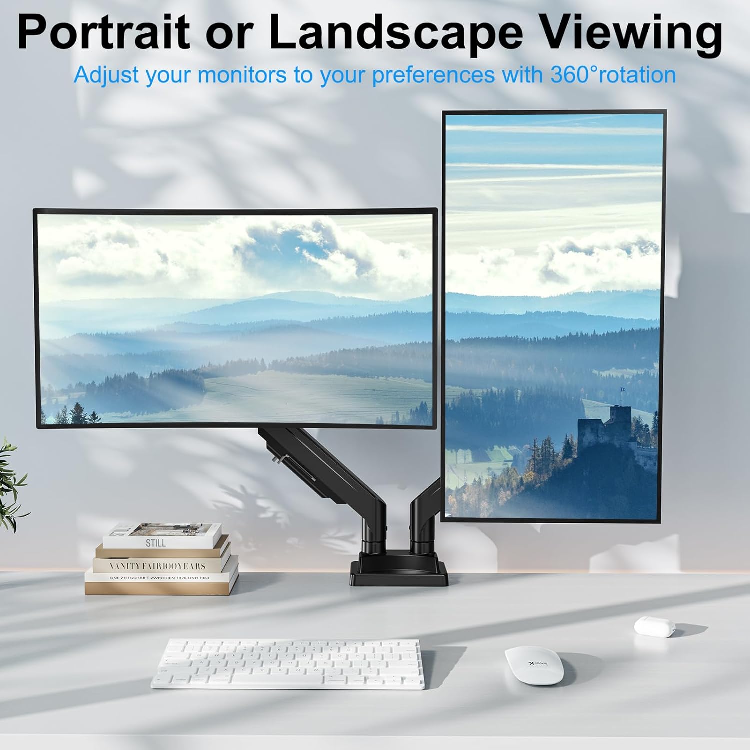 Dual Monitor Mount for Screens up to 43, Heavy Duty Ultrawide Dual Monitor Arm Holds 2.2-33lbs Each, Premium Gas Spring Adjustable Computer Monitor Stand for 2 Monitors, VESA Desk Mount