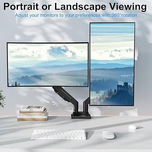 Miniatura 4 de Soporte de monitor doble para pantallas de hasta 43 pulgadas, brazo de monitor dual ultra ancho resistente con capacidad para 2.2-33 libras cada