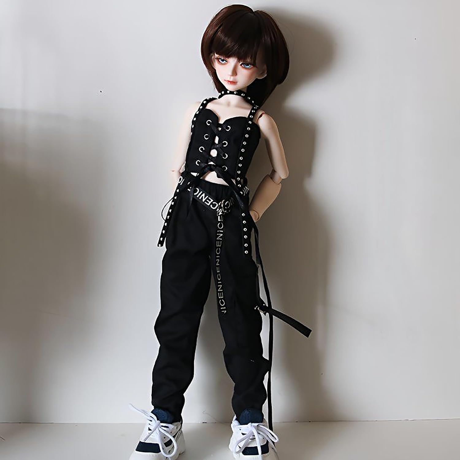 30cm Edgy Black Crop Top Cargo Pants Outfit for 1/6 YoSD BJD, Ob22 Ob24 & 11.5 Inch Dolls, Street Style Clothing Set image 2