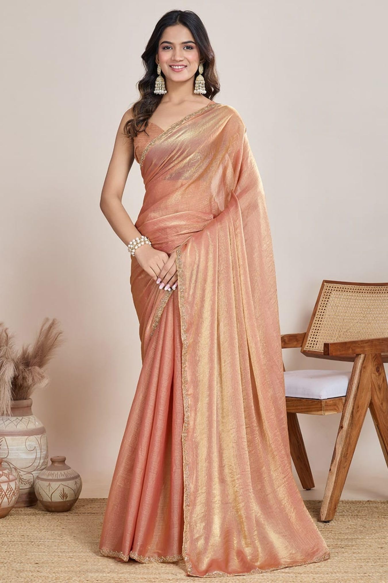 SGF11 Women's Tissue Pure Soft Silk Saree With Unstitched Blouse Piece