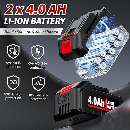 Miniatura 6 de Amoladora angular inalámbrica de 4-1/2", amoladora angular sin escobillas de 12000 RPM, amoladora angular eléctrica con 2 * baterías de 4.0Ah y 3