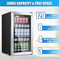 Vista 2 de Beverage Refrigerator Cooler, 120 Can Mini Fridge with Reversible Glass Door for Soda Beer, 3 Cu.Ft Drink Fridge with Digital Temperature Control &