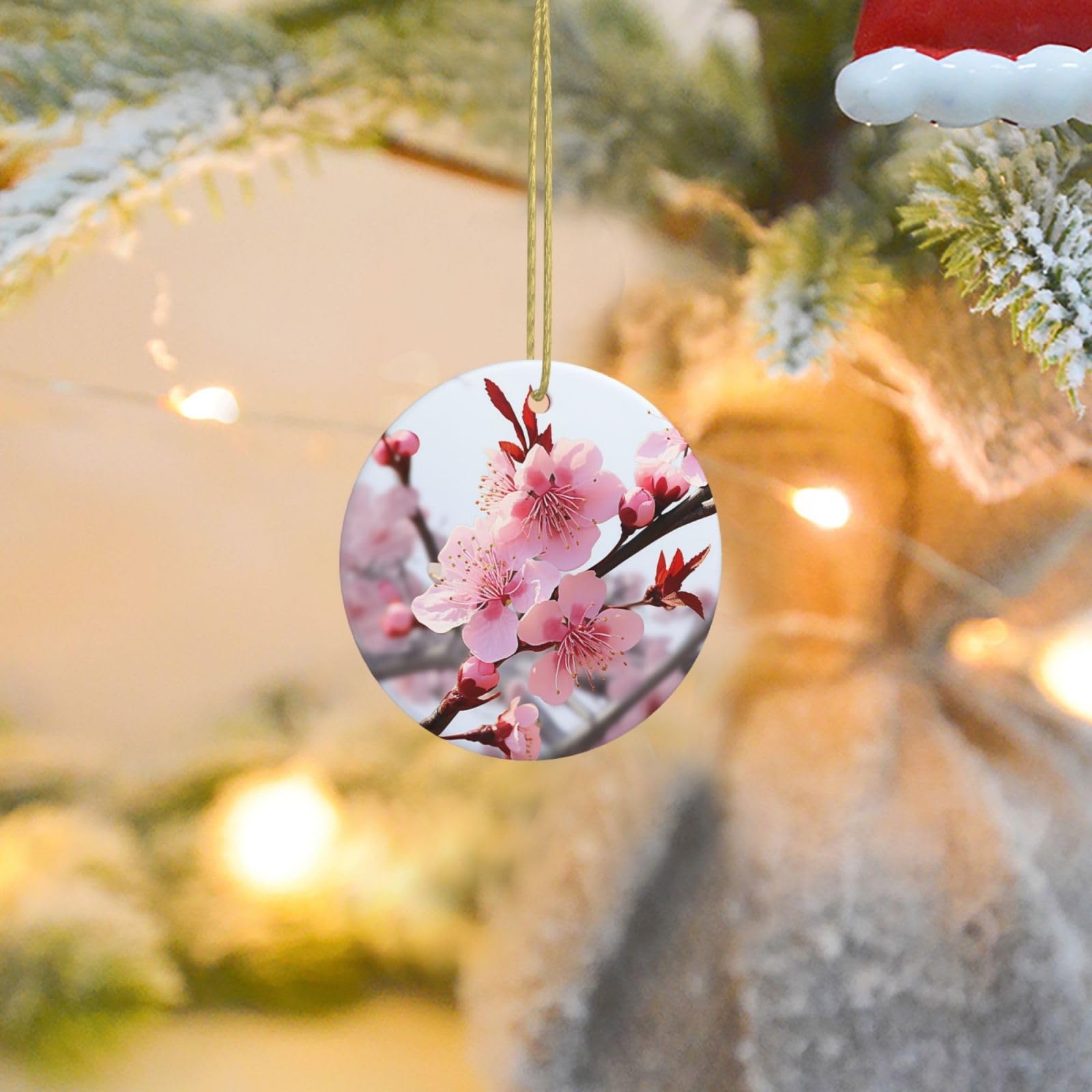 Christmas Ornaments for Christmas Tree Decoration Ceramic Hanging Plum Blossom Ornament with Gold Ribbon Crafts Round Pendant for Keepsake Gifts Glass Xmas Decor Party Supplies