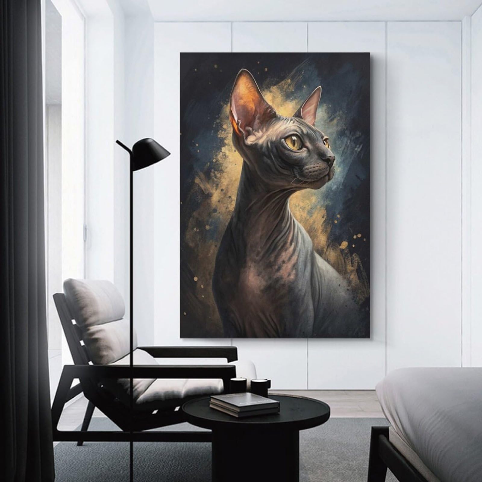 Junmoney Canvas Wall Decor Sphynx Cat Portrait, 24x36inch(60x90cm), for Bedroom Decor, Cosy Corners Or Studios, Decorative Wall Art for Cosy Rooms