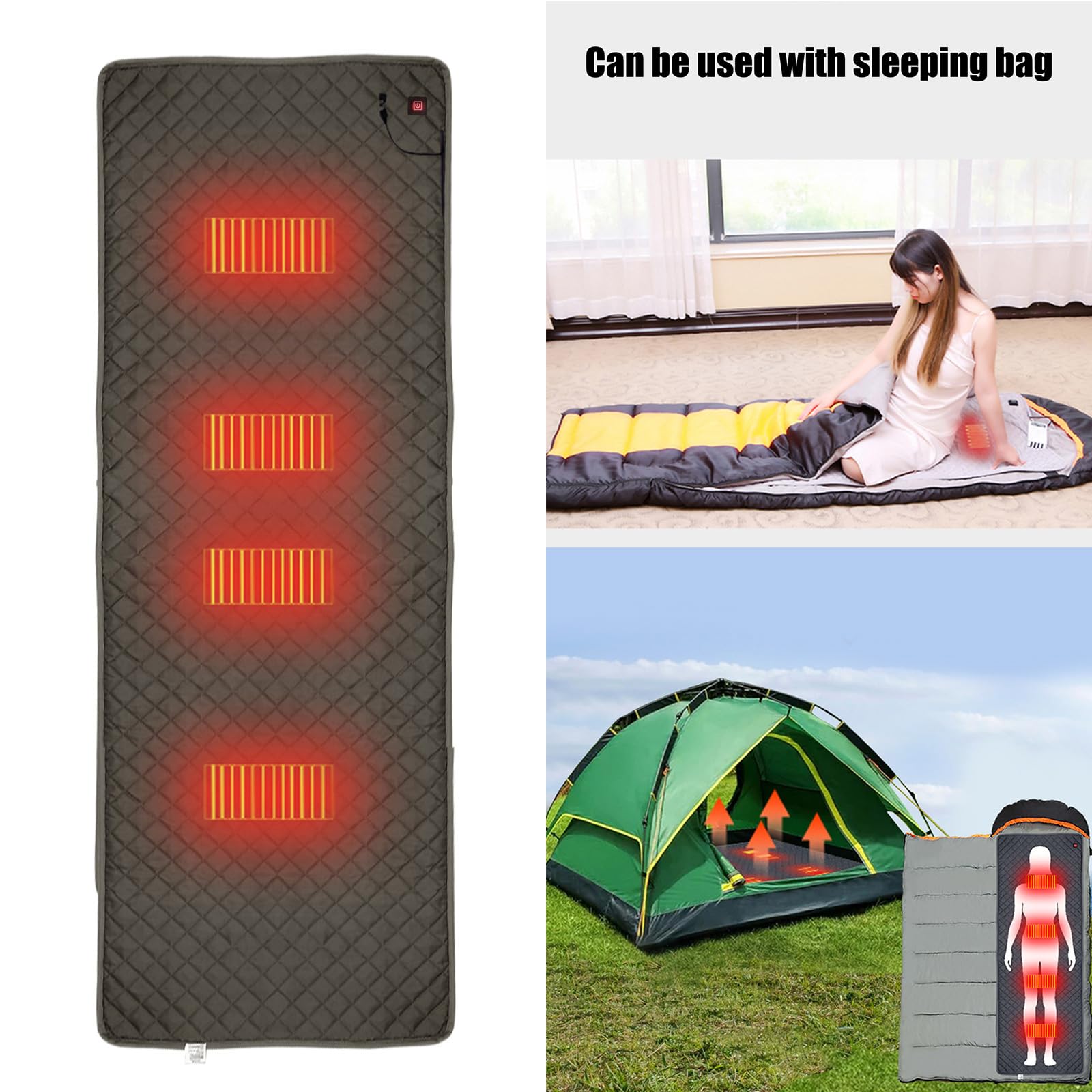 Tapis de couchage chauffant USB pour l'extérieur, sac de couchage chauffant pour la maison, le bureau, la voiture, le camping, la pêche