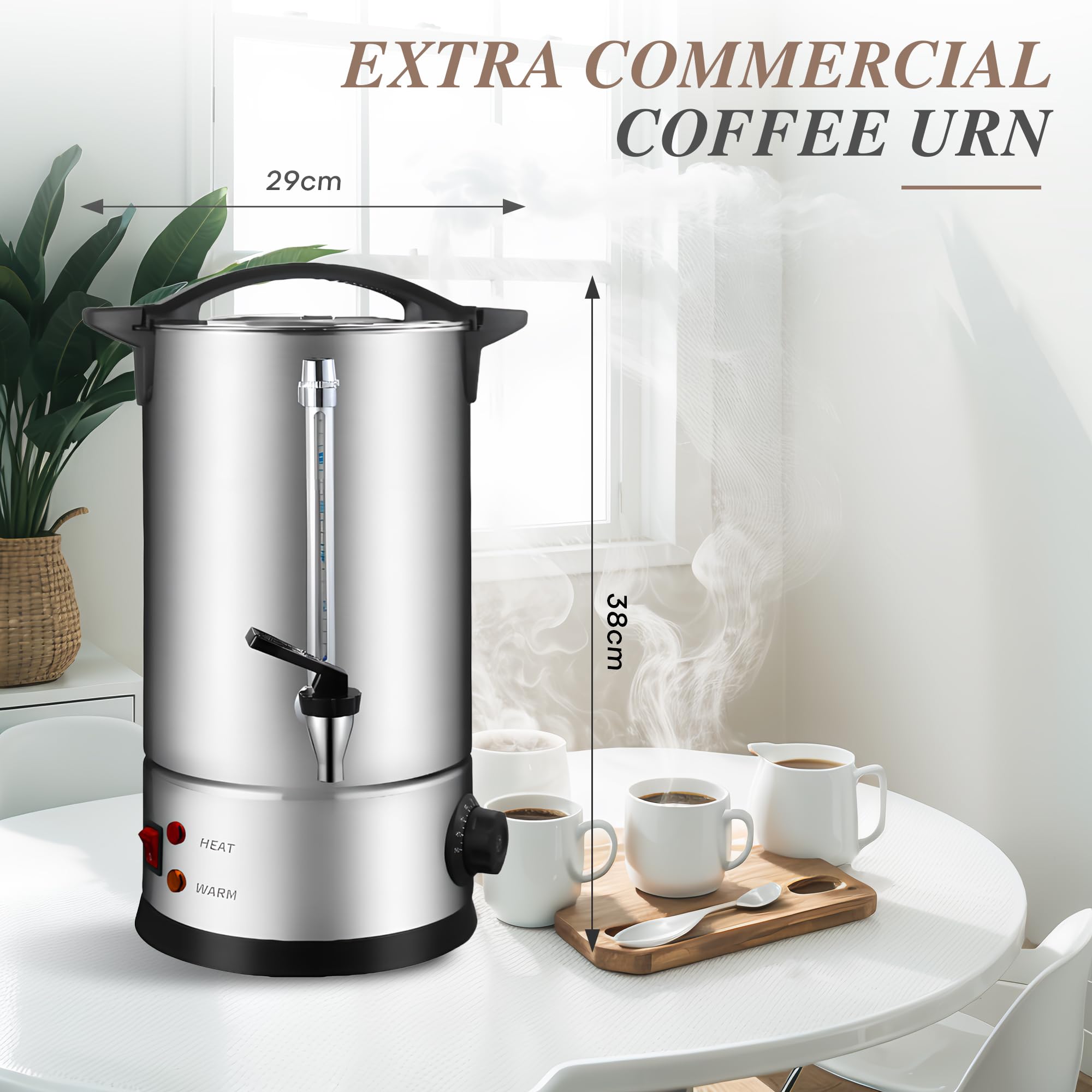 Bostar Kaffeemaschine mit Rundfilter 8L, 50 Tassen Edelstahl Filterkaffeemaschinen Kaffee Maschine Brüh- & Warmhaltefunktion mit Intelligente Temperaturregelung/Füllstandsanzeige für Büro Partys Tee