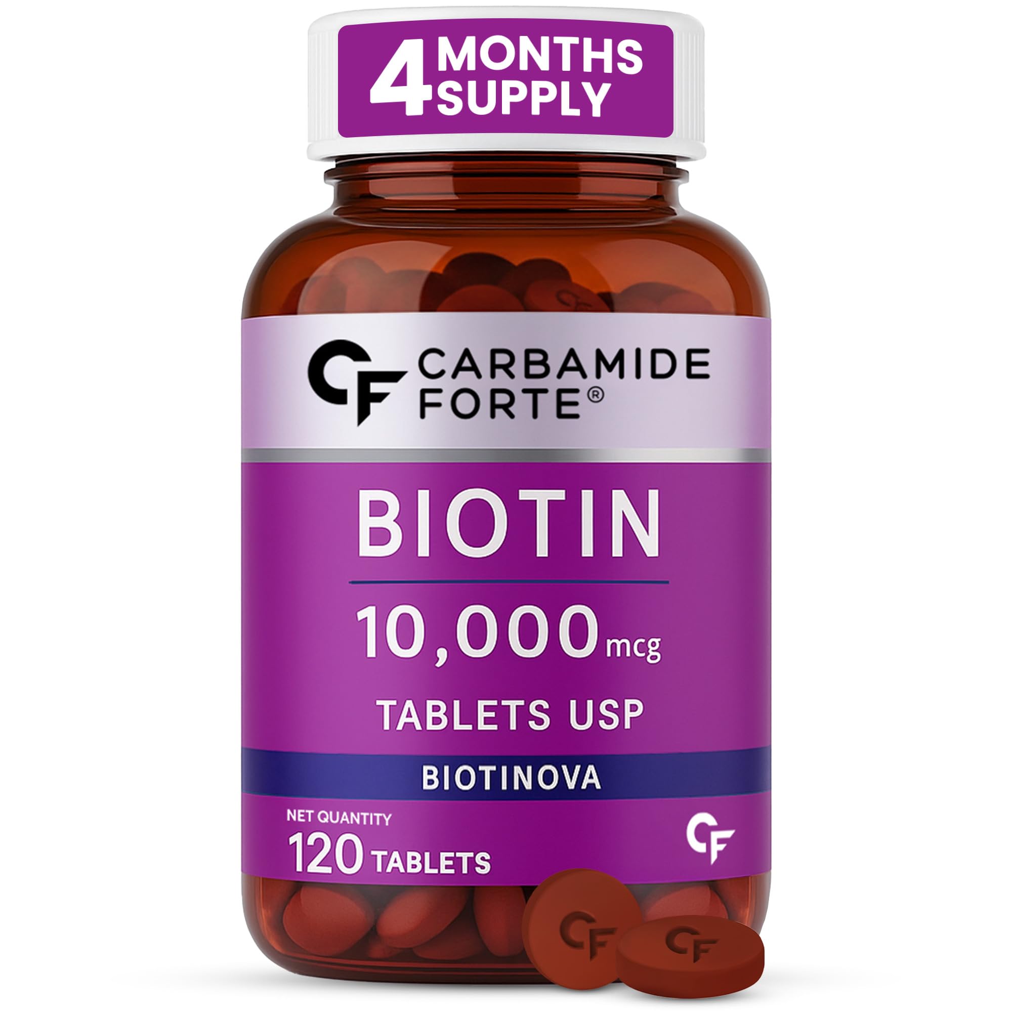 Carbamide Forte Biotin Tablets For Hair Growth | 10000 mcg Biotin Supplement | Hair Supplements for Women and Men | 120 Veg Hair Growth Tablets