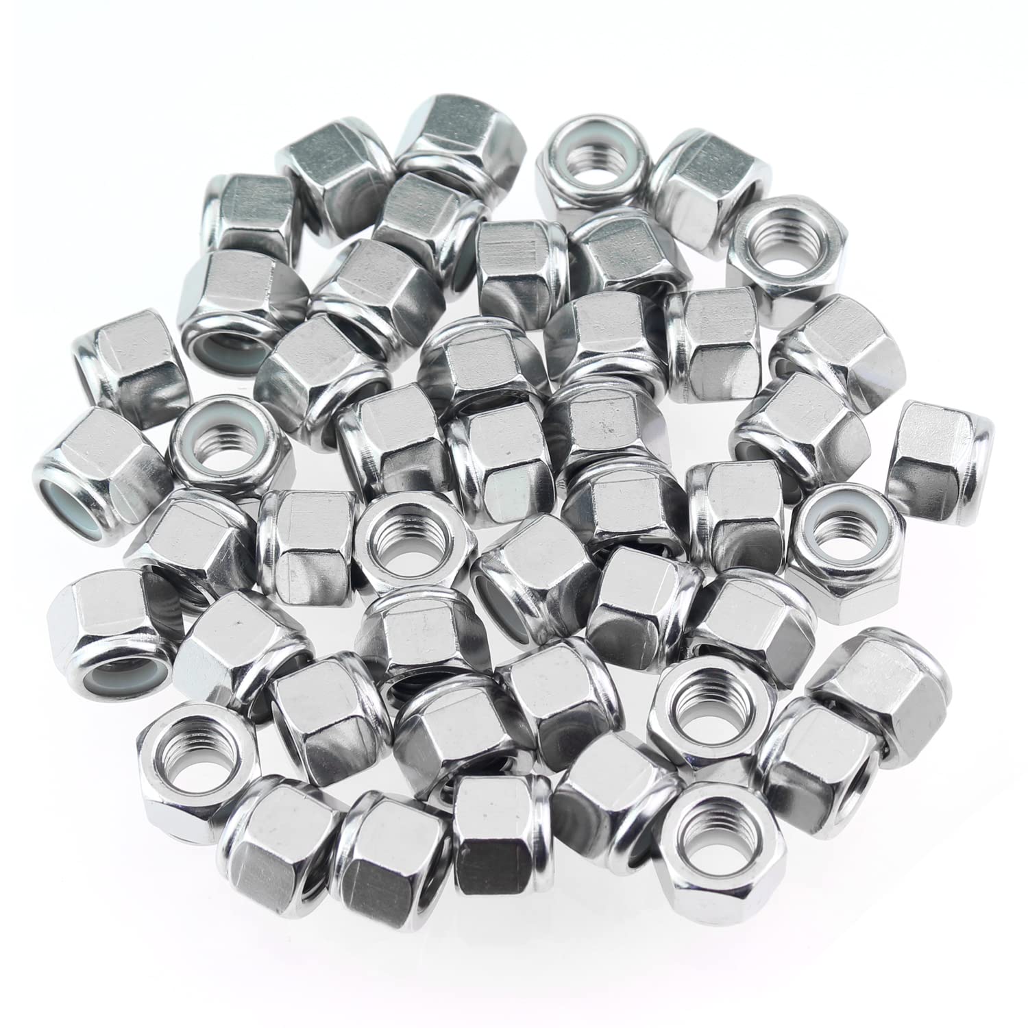 50 Pieces 3/8"-16 Nylon Insert Hex Lock Nuts, 304 Stainless Steel (18-8) Locknuts, Bright Finish, Coarse Thread