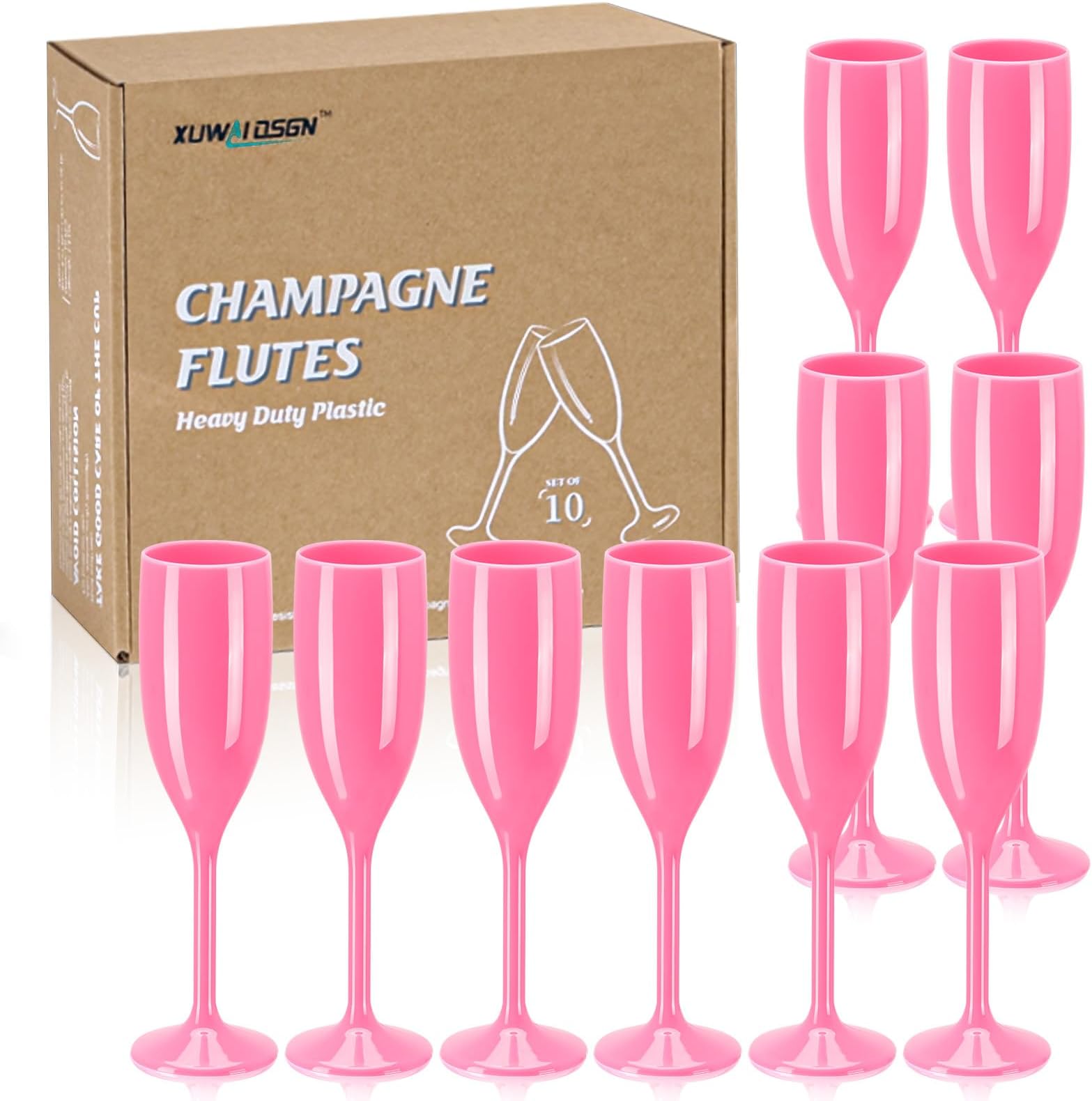 XUWAIDSGN Champagne Flute Acrylic Champagne Glasses Wedding Toasting Champagne Flute Goblet Plastic Reusable Unbreakable Champagne Cups for Bachelorette Wedding Bridal Shower Party (Pink, 10)
