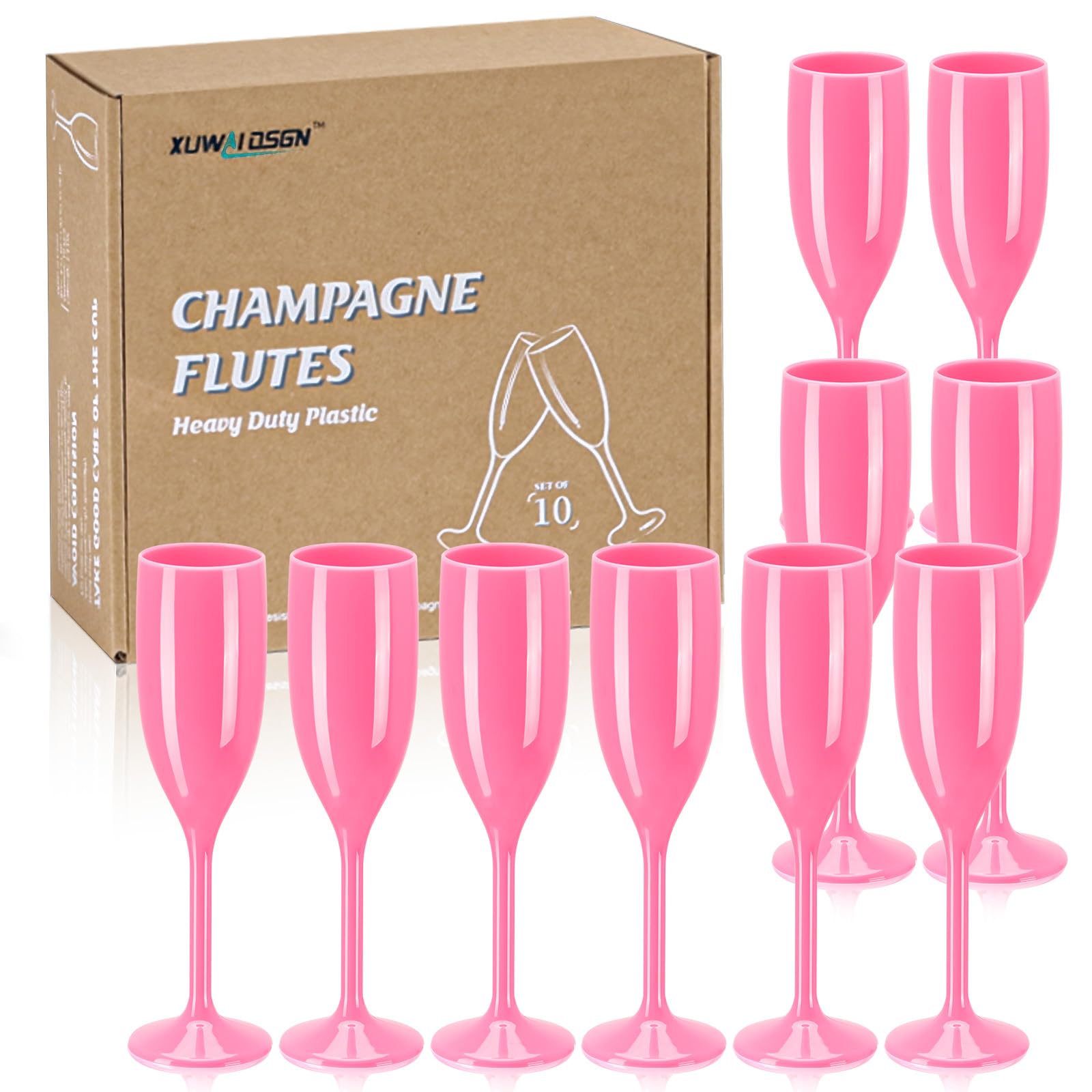 XUWAIDSGN Champagne Flute Acrylic Champagne Glasses Wedding Toasting Champagne Flute Goblet Plastic Reusable Unbreakable Champagne Cups for Bachelorette Wedding Bridal Shower Party (Pink, 10)