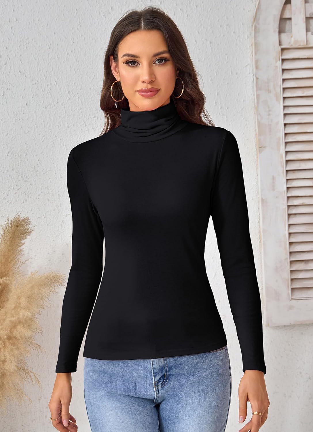 Turtleneck Tops for Women - Long Sleeve Shirts Lightweight Stretch Slim Fit Fall Fashion Basic Underwear Top Winter Clothes - Image 4