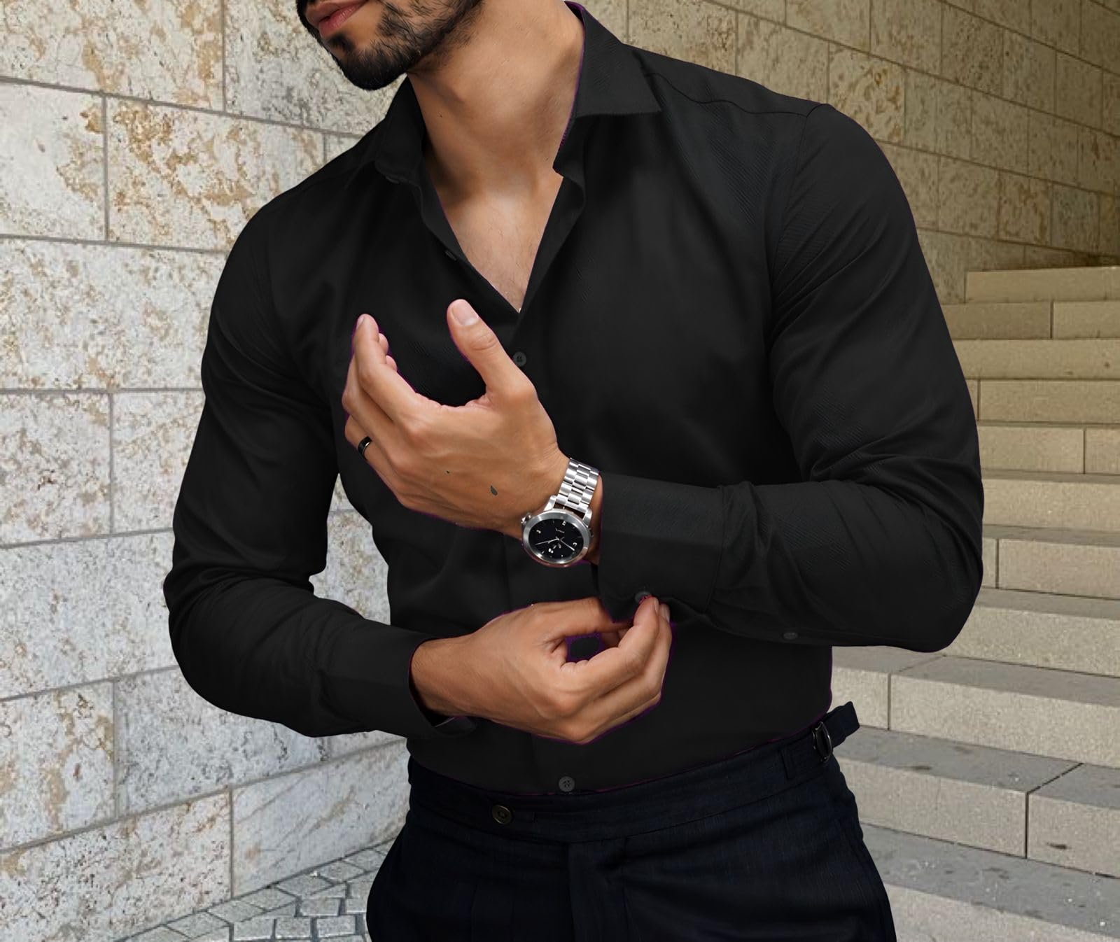 Men’s Casual Cotton Blend Shirt | Regular Fit | Full Sleeve | Solid Design-picture-35
