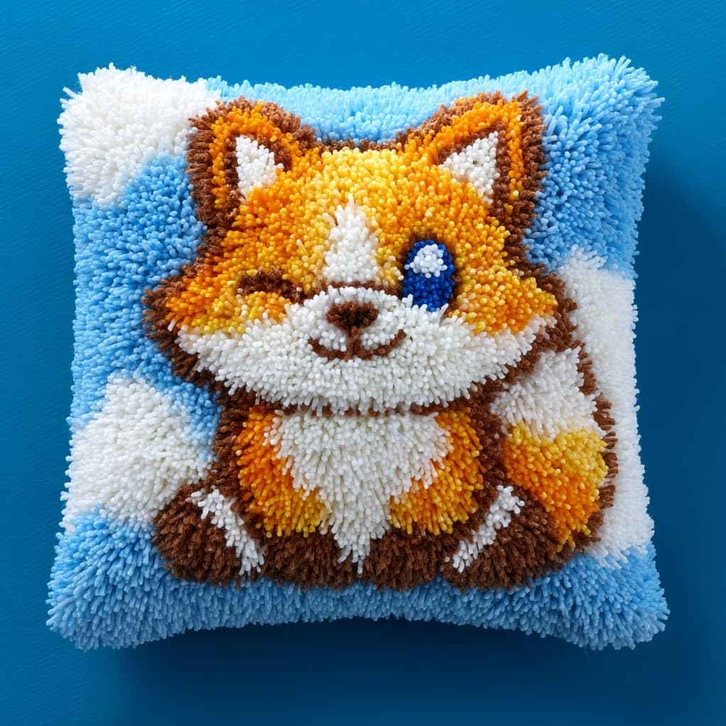 WallustrioaW Latch Hook Kit Cushion,Cute Cartoon Fox