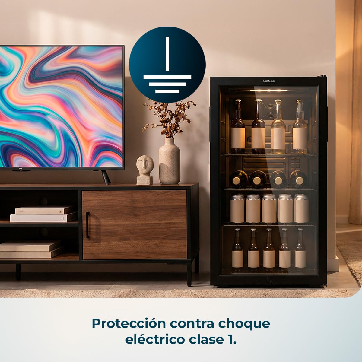 Cecotec Mini Frigorífico con Puerta de Cristal Bolero CoolMarket BC 72 Black, 72 Litros de Capacidad, 44,5 cm de Ancho, 67,8 de Alto, Iluminación LED interior, Temperatura 0ºC a 10ºC