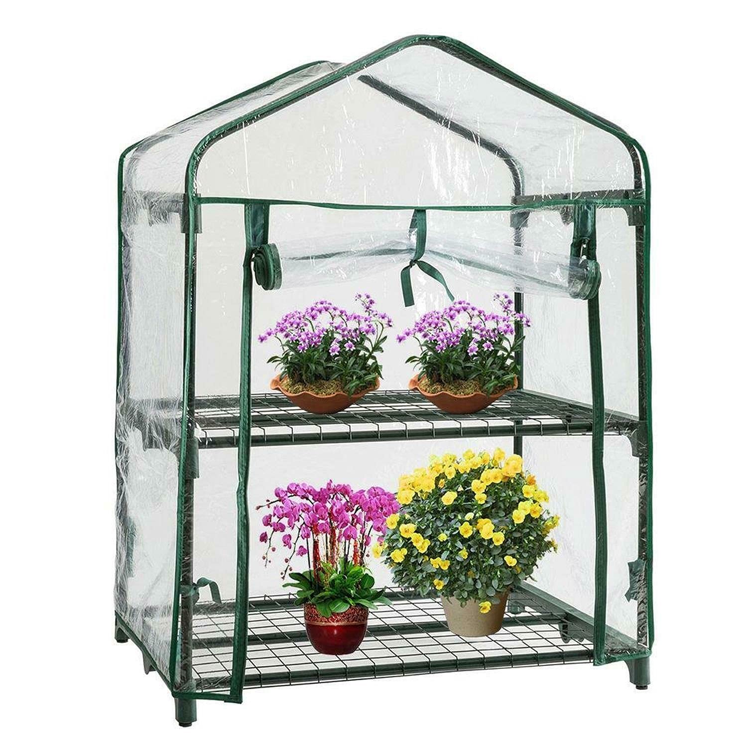 Greenfields Greenhouse Clear PVC or Mini Pop Up Perfect for Growing Potted Plants, Seeds, Herbs, Seedlings, Flowers, Gardening Indoor Outdoor in Any Season (2 Tier Greenhouse)