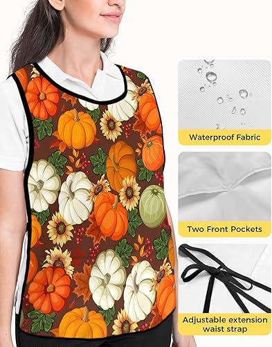 Miniatura 4 de Unisex Cobbler Apron Pumpkin Sunflower Vest Cobbler Aprons Maple Leaf Berry Smock Apron with Pockets for Work Kitchen