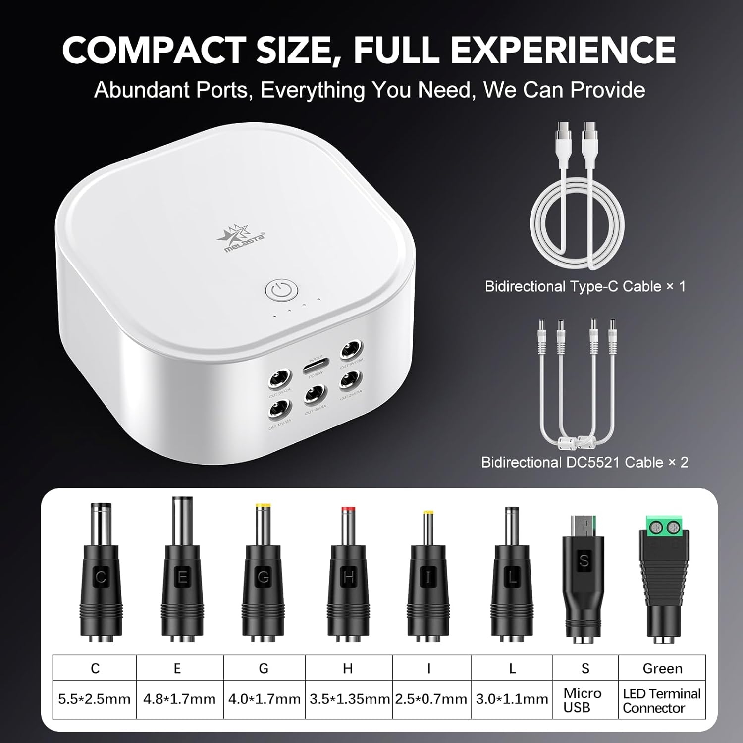 Melasta Mini DC UPS for Router & Modem, PD30W Bidirectional USB-C in/Out, 56Wh(10.8V) Multi-Voltage 5V/9V/12V/15V/24V Battery Backup, Includes Cables