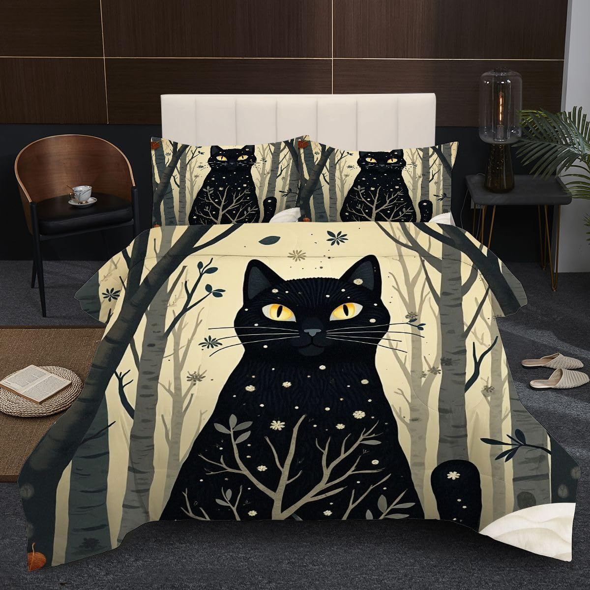 Edredón Nordica Cama 150-220x240 cm Gato Negro de Dibujos Animados, 3 Piezas Juego de Ropa para Adultos, 3D Edredón de Microfibra y 2 Funda de Almohada (220 x 240-50 x 75)