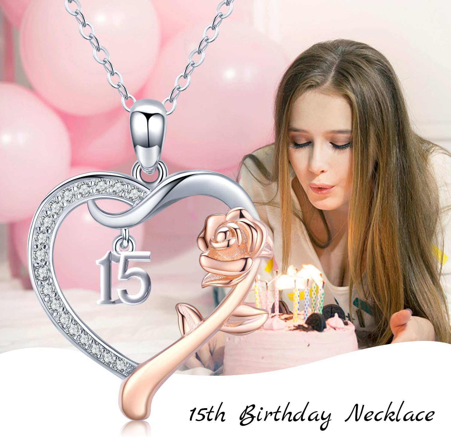 18 Year Old Girl Birthday Gifts / 10th/11th/12th/13th/15th/16th/17th/21th/30th/40th/ 50th/60th/70th/75th/80th/85th/90th/100th Birthday Gifts for Women Daughter 925 Sterling Silver Love Heart Rose Flower Pendant Necklace for Wife Mom Mothers Day Christmas Anniversary Graduation Jewelry - Image 7