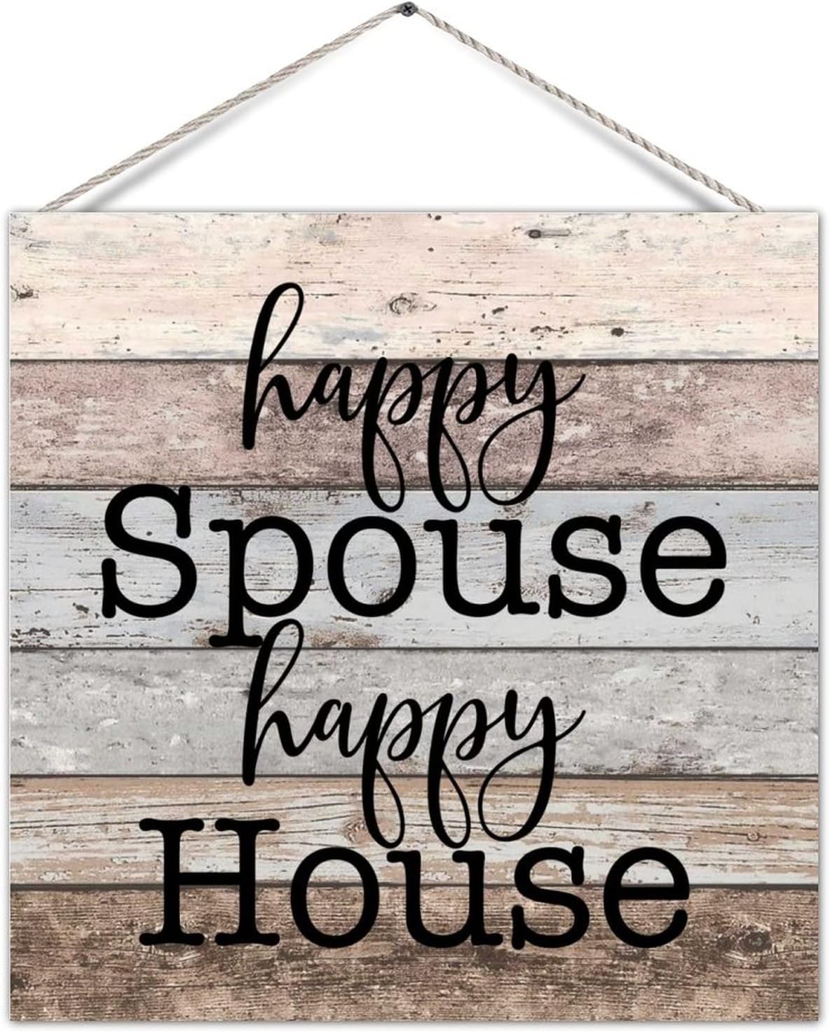 Nostalgic Wood Sign Plaque Happy Spouse Happy House Rustic Wooden Plank Hanging Plaque Welcome Plaque Aesthetic Wood Wall Hanging Plaque for Bedroom Yard Wall Hanging Decor 12x12 Inch
