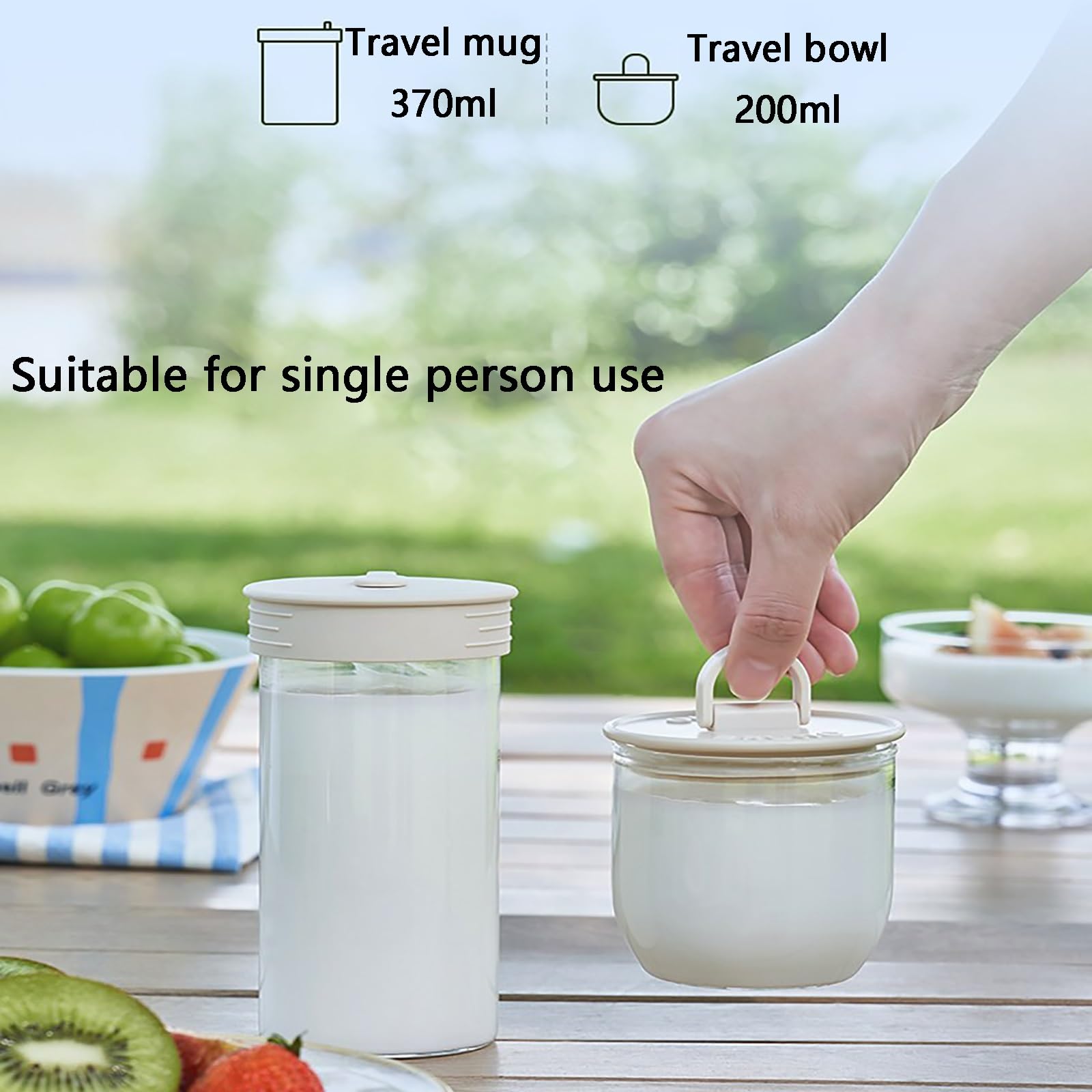 Yogurtiera, Monodose portatile con funzione di raffreddamento, facile da pulire, for uso domestico/esterno(White)