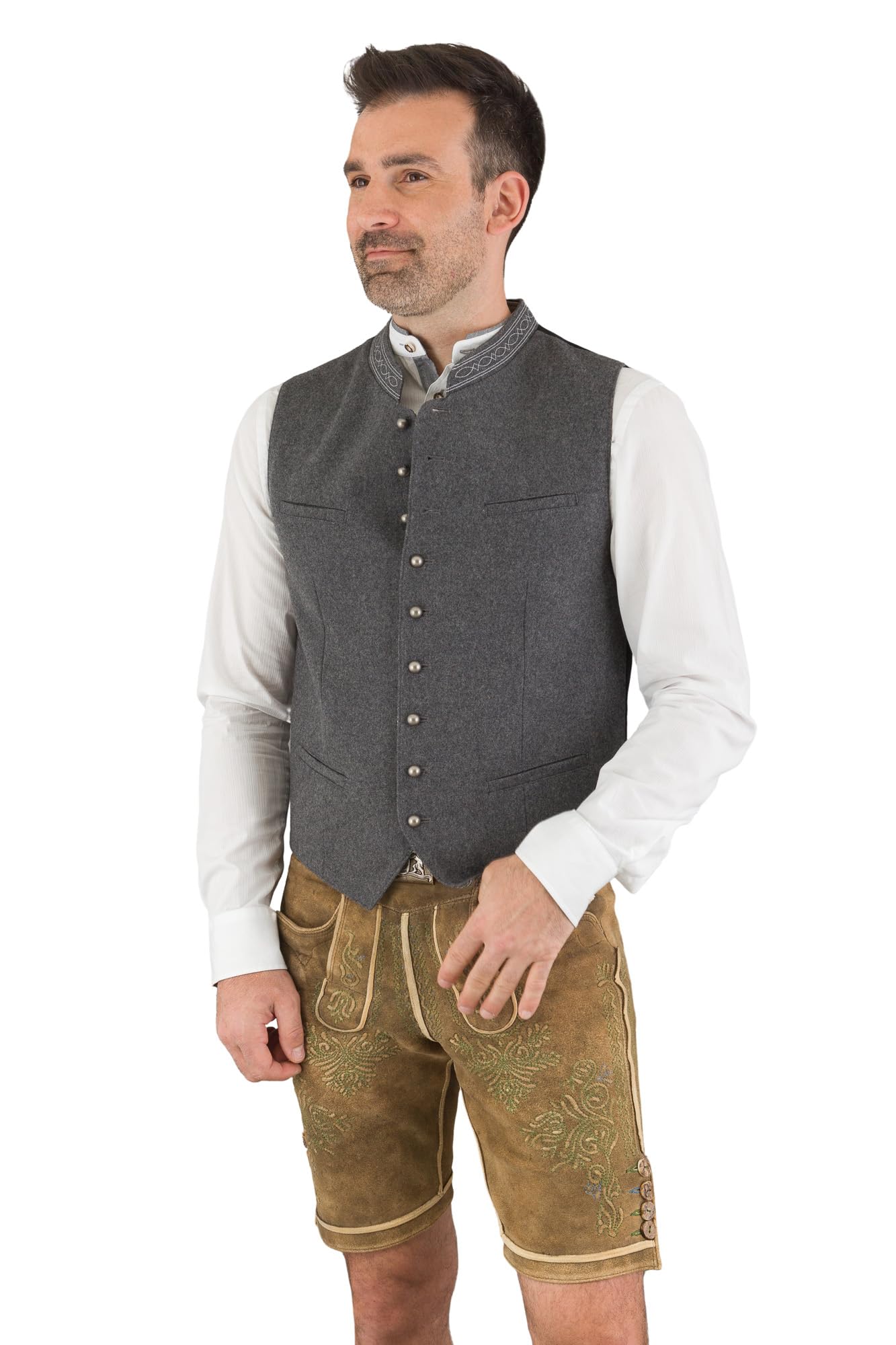 Hammerschmid Trachtenweste Max grau ohne Ärmel, klassische Lodenweste für Herren, elegantes Gilet für Männer