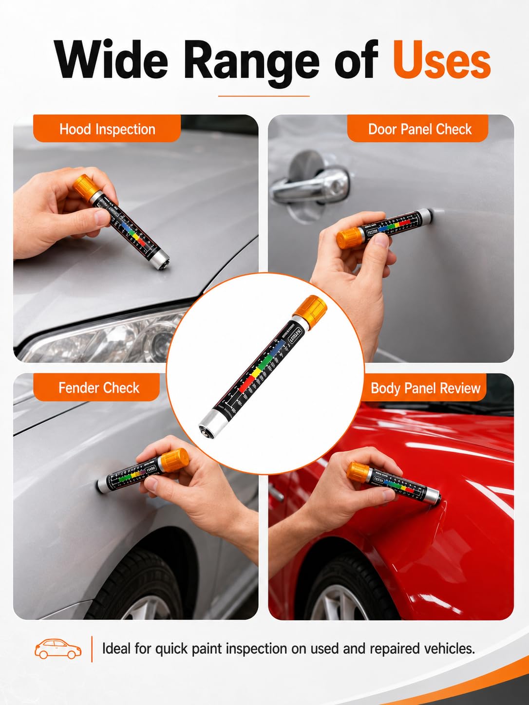 Misuratore di Vernice per Auto, Rilevatore di Danni alla Carrozzeria dell'auto con Punta Magnetica e Scala Cromatica su Scala Micrometrica per Auto per Controllare lo Spessore Della Vernice