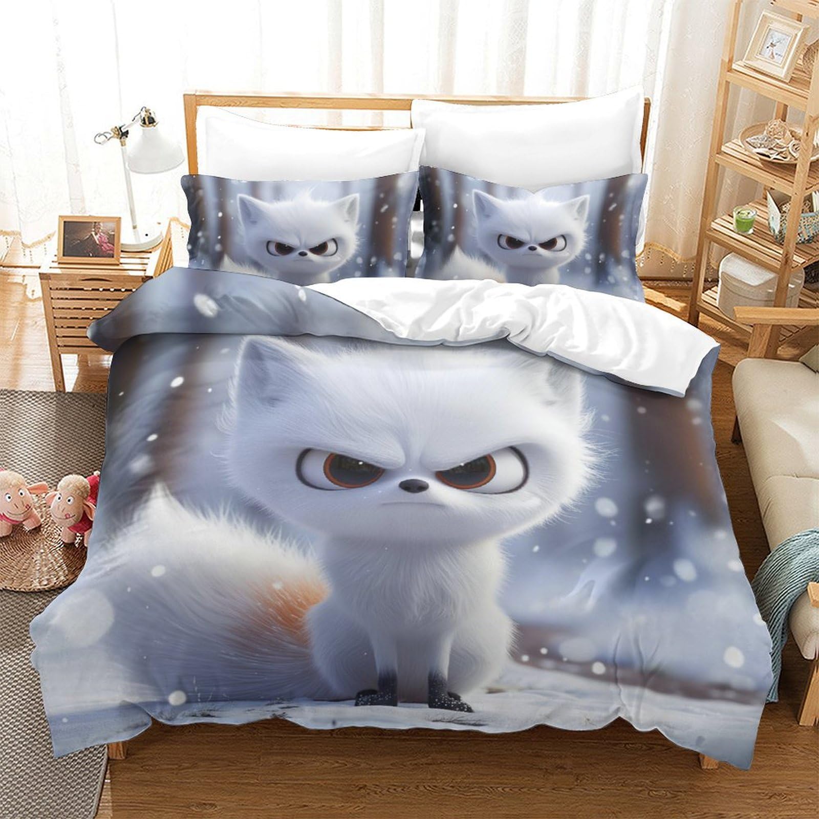 Sets de housses de couettes renard 3D parure lit microfibre 3 pièces 200x200