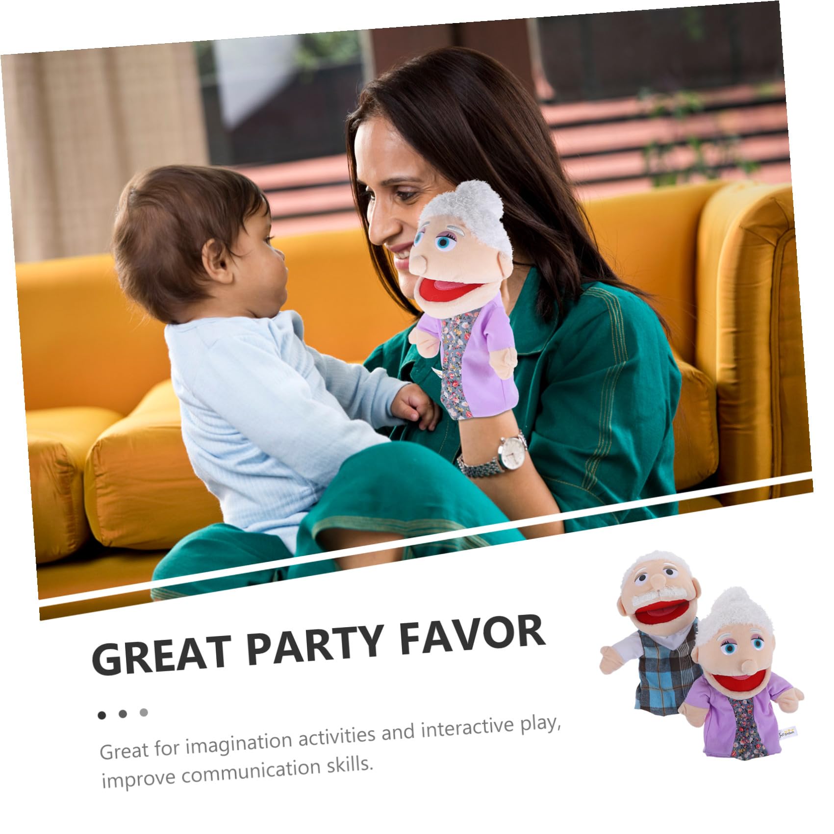 Marionetas de Mano Realistas 2 Piezas de Algodón PP | Abuelo y Abuela, para Niños y Niñas, Juego Educativo E Imaginación, Pack Doble