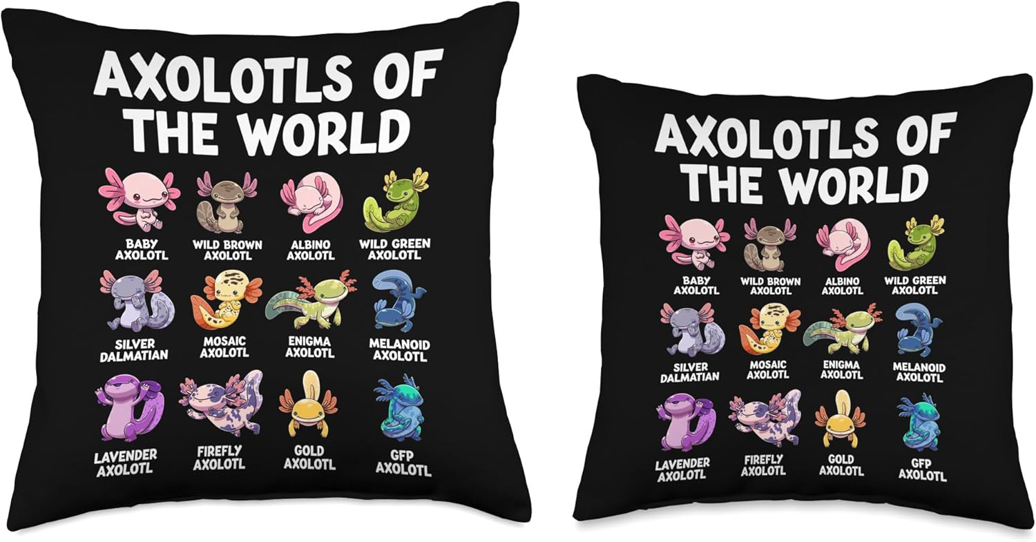 GoshWow Kawaii Axolotl Throw Pillow, 18x18x18, Polyester Fill, Square, Multicolor, Cartoon, Amphibian, Funny, Mexican, Decorative Accent