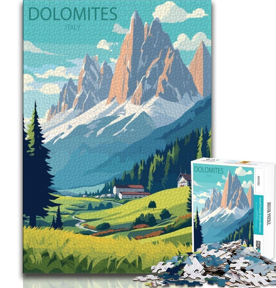 Dolomites Italy Jigsaw Puzzles for Adults 1000 Piece,Challenging To Complete But Fun And Humorous Unique Home Decor And Gifts 38x26cm