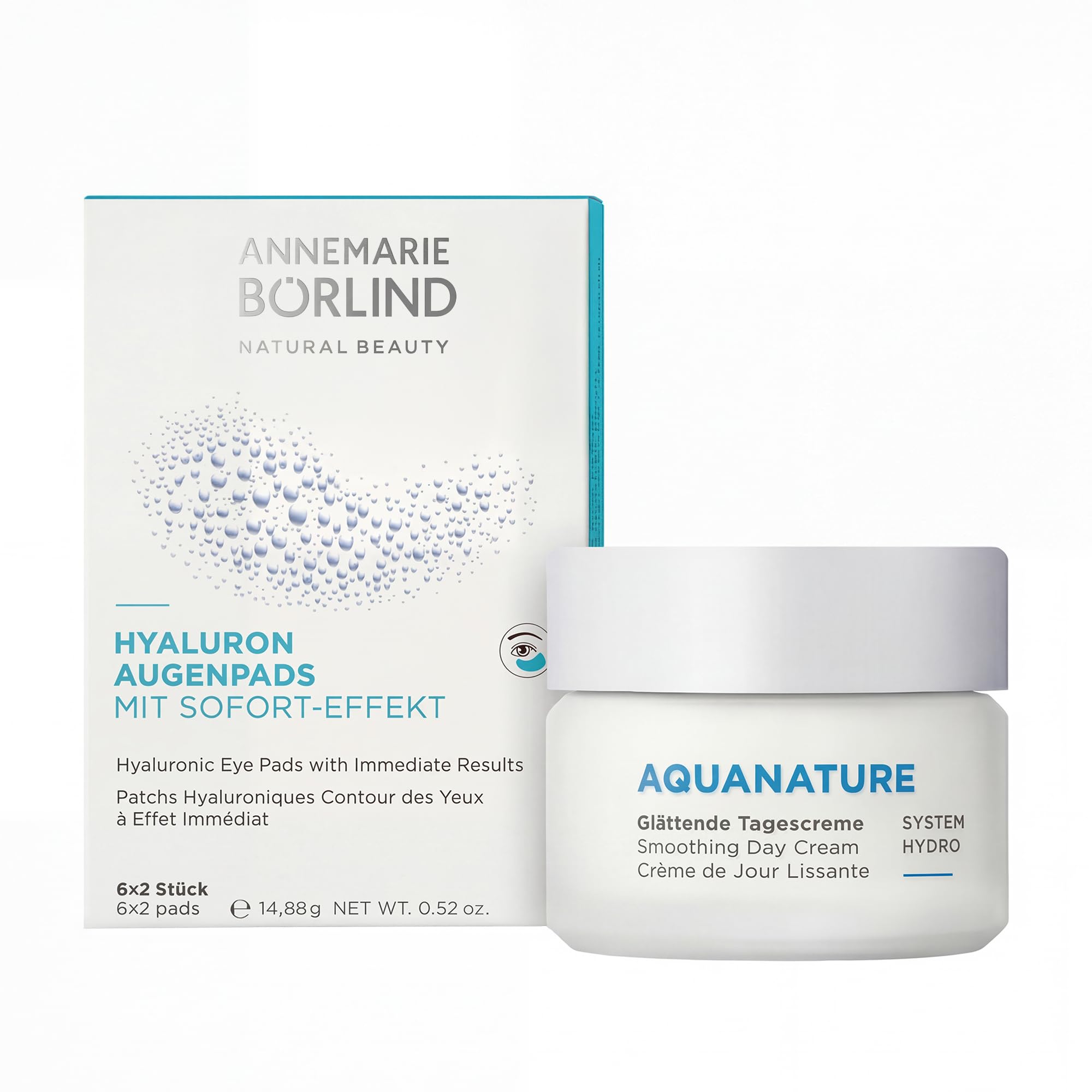 ANNEMARIE BÖRLIND Hyaluron Augenpads (6 x 2 Stk.) & AQUANATURE Glättende Tagescreme (50ml)