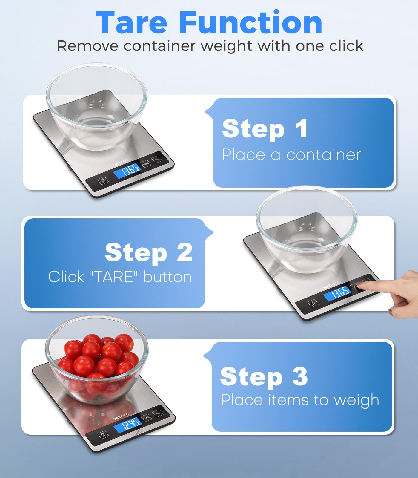 Digitale Küchenwaage, 1 g, Lebensmittelwaage mit LCD-Display mit Vollansicht mit Hintergrundbeleuchtung, Gramm und Unzen, zum Backen, Kochen, Lebensmittelgrau